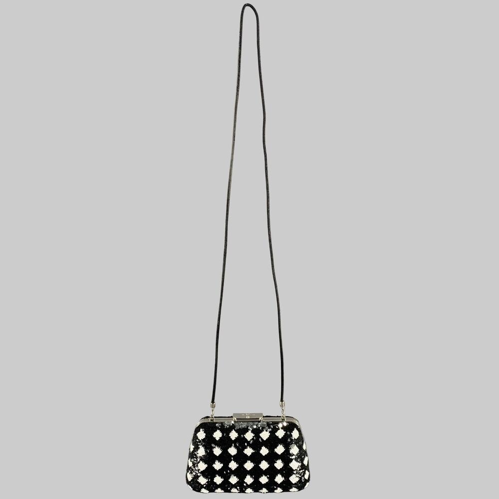 BALENCIAGA Black White Sequined Evening Handbag - Picture 5 of 6